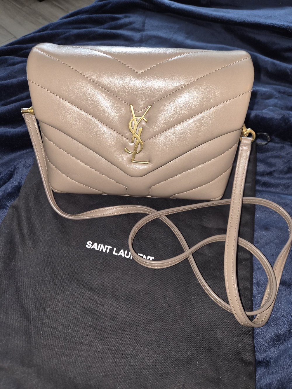 Saint Laurent Quilted Mini Loulou Crossbody in Taupe with Gold YSL Hardware - Picture 4 of 5